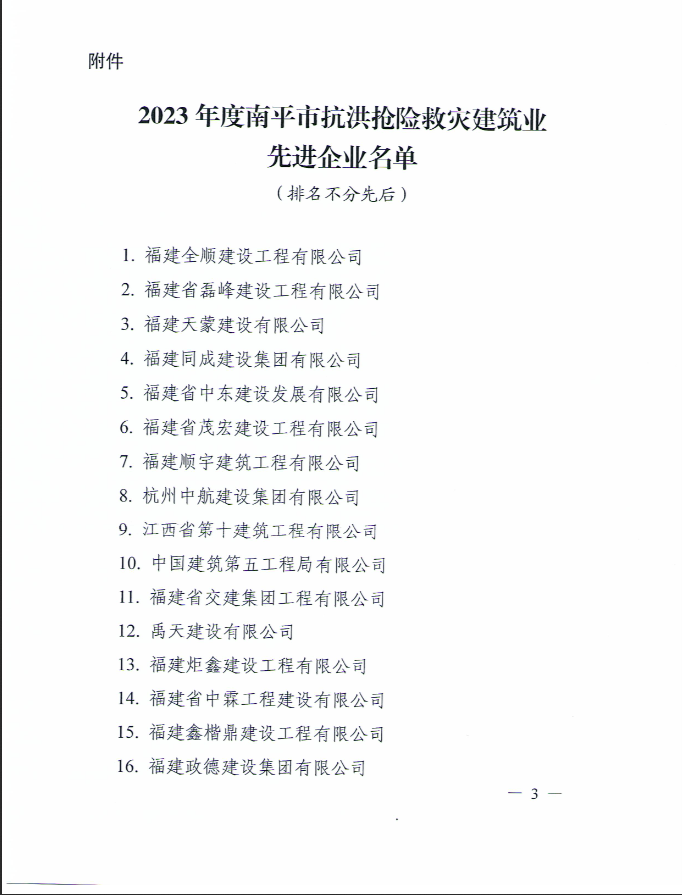 易順建工集團(tuán)有限公司被南平市人民政府通報(bào)表揚(yáng)！